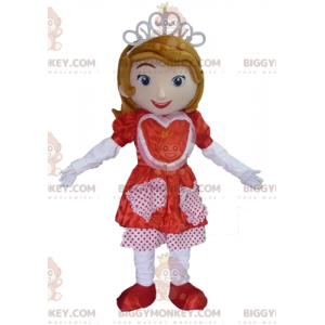 Kostým princezny BIGGYMONKEY™ maskota s červenobílými šaty –