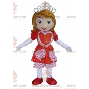 Prinsesse BIGGYMONKEY™ maskotkostume med rød og hvid kjole - Fairy Mascots - BIGGYMONKEY_03934 - BiggyMonkey.com