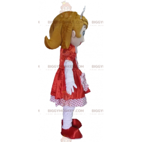 Prinsessan BIGGYMONKEY™ maskotdräkt med röd och vit klänning - Fairy Mascots - BIGGYMONKEY_03934 - BiggyMonkey.com