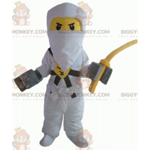 Lego samurai gul och vit BIGGYMONKEY™ maskotdräkt med balaclava