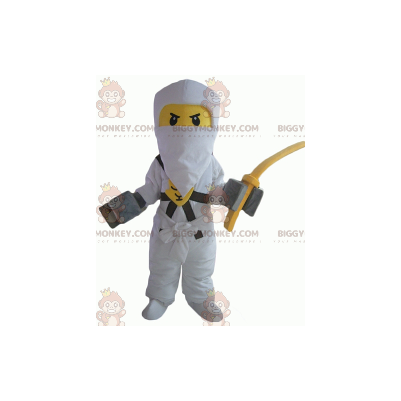 Lego samurai yellow and white BIGGYMONKEY™ mascot costume with