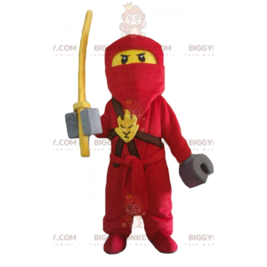 BIGGYMONKEY™ Disfraz de mascota samurái rojo y amarillo Lego