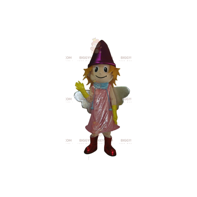 Smiling Little Fairy BIGGYMONKEY™ Mascot Costume With Pink Smiling Little Fairy BIGGYMONKEY™ Mascot Costume With Pink