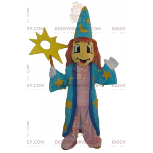 Witch Wizard BIGGYMONKEY™ Mascot Costume With Blue Dress –