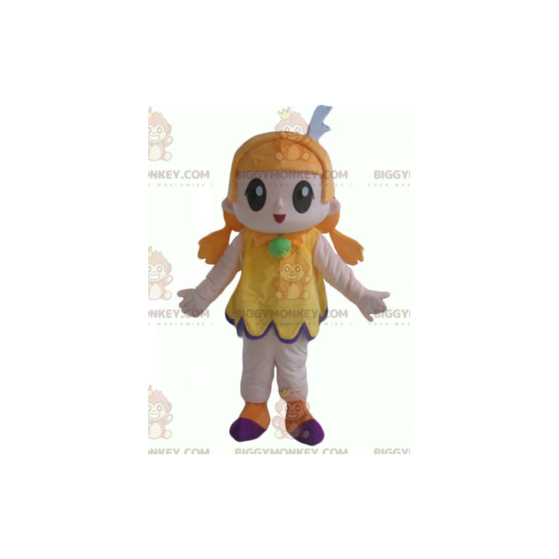 BIGGYMONKEY™ Mascot Costume Redhead Girl With Very Smiling BIGGYMONKEY™ Mascot Costume Redhead Girl With Very Smiling
