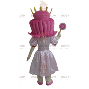 Ροζ Μαλλιά Princess BIGGYMONKEY™ μασκότ στολή με χαριτωμένο