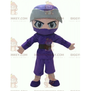 Boy Ninja BIGGYMONKEY™ Mascot Costume in Purple and Gray Outfit