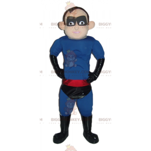 Superhelt BIGGYMONKEY™ maskotkostume Blå Sort Rød Outfit -
