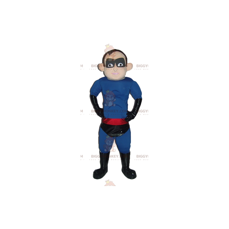 Kostium maskotki superbohatera BIGGYMONKEY™ Niebieski czarny Kostium maskotki superbohatera BIGGYMONKEY™ Niebieski czarny