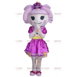 Girl BIGGYMONKEY™ Mascot Costume with Hair and Purple Dress -