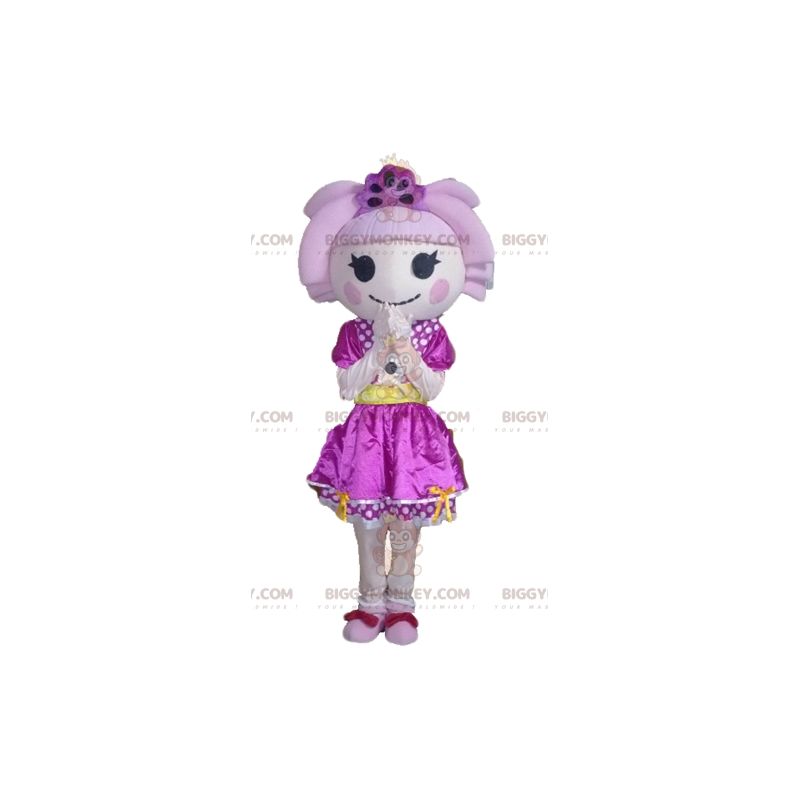 Girl BIGGYMONKEY™ Mascot Costume with Hair and Purple Dress - Girl BIGGYMONKEY™ Mascot Costume with Hair and Purple Dress -