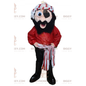 Kostým piráta BIGGYMONKEY™ maskota v červeno-černobílém outfitu