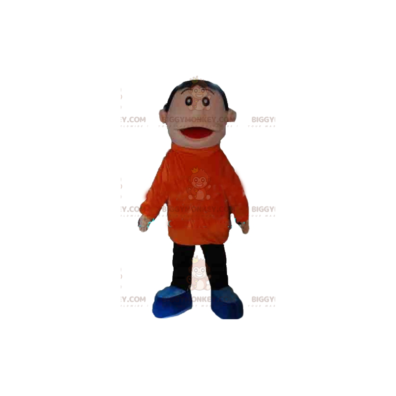 Boy BIGGYMONKEY™ Mascot Costume In Orange And Black Outfit Boy BIGGYMONKEY™ Mascot Costume In Orange And Black Outfit