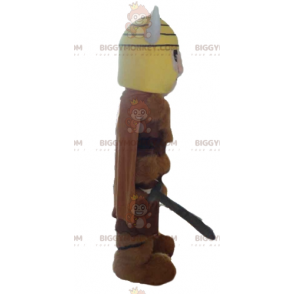 BIGGYMONKEY™ Beast Skin Wikinger-Maskottchen-Kostüm mit gelbem