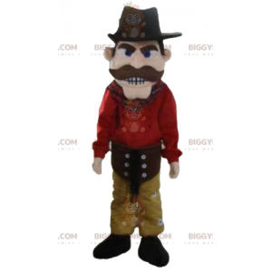 Cowboy BIGGYMONKEY™ Maskottchenkostüm in Rot und Gelb mit Hut -
