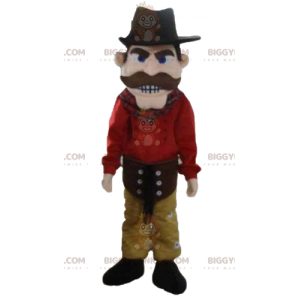 Στολή μασκότ Cowboy BIGGYMONKEY™ ντυμένη στα κόκκινα και κίτρινα με καπέλο - Αρσενικές μασκότ - BiggyMonkey.com