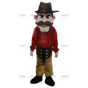 Cowboy BIGGYMONKEY™ Mascot Costume Dressed in Red and Yellow