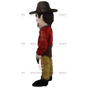 Cowboy BIGGYMONKEY™ maskottiasu punaiseen ja keltaiseen ja