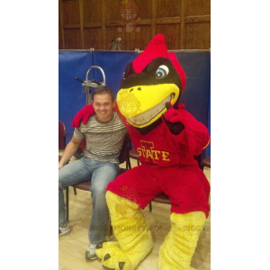 Costume della mascotte dell'uccello del supereroe rosso giallo