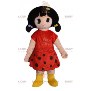 BIGGYMONKEY™ Mascot Costume of Brown Girl Dressed in Red Polka