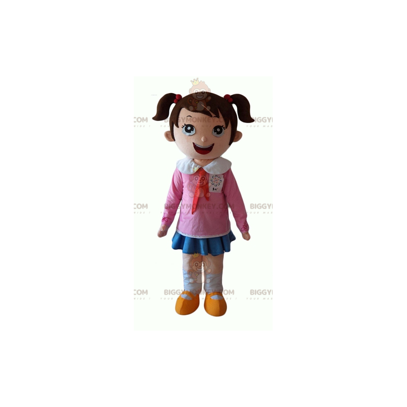 Disfraz de mascota BIGGYMONKEY™ de colegiala muy sonriente - Disfraz de mascota BIGGYMONKEY™ de colegiala muy sonriente -