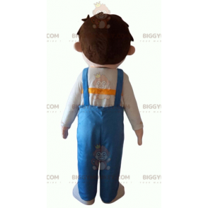 Traje de mascote Little Boy BIGGYMONKEY™ vestindo macacão azul