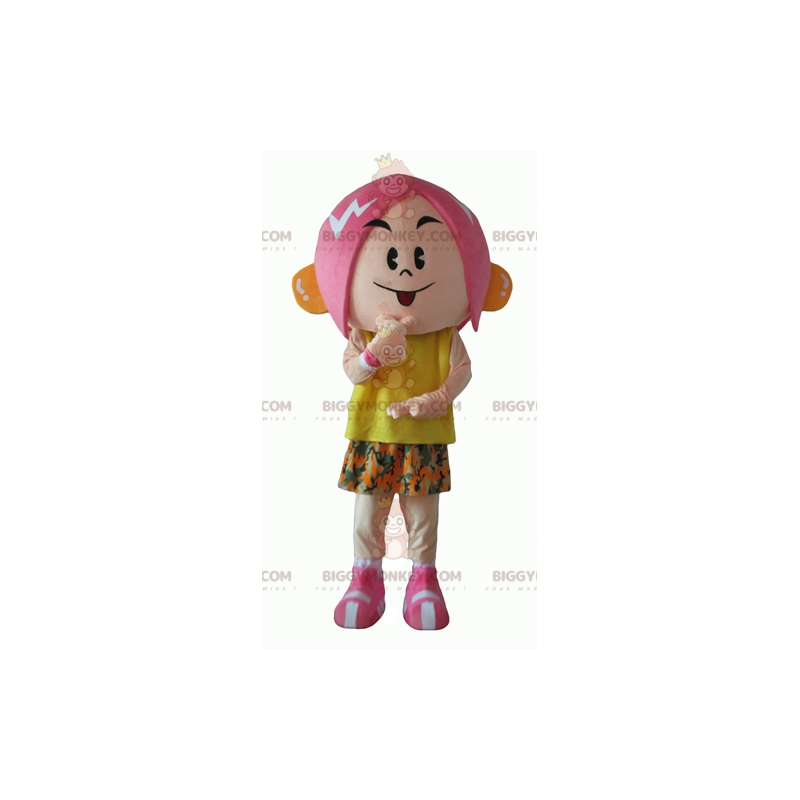 Costume de mascotte BIGGYMONKEY™ de fille aux cheveux roses Costume de mascotte BIGGYMONKEY™ de fille aux cheveux roses