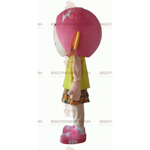 Rosa hår flicka BIGGYMONKEY™ maskotdräkt med blomoutfit - Pojkar och flickor maskot - BIGGYMONKEY_03993 - BiggyMonkey.com