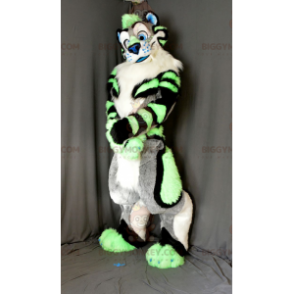 BIGGYMONKEY™ Handsome Green Gray and Black Tiger Mascot Costume