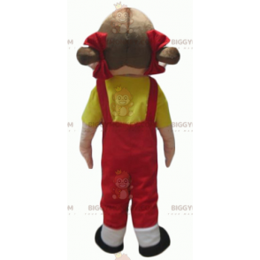Dívčí kostým maskota BIGGYMONKEY™ v červené kombinéze se žlutým tričkem - Chlapci a dívky maskoti - BiggyMonkey.com