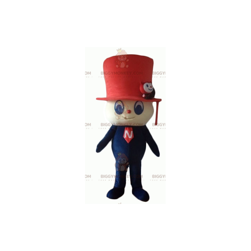 Snögubbe BIGGYMONKEY™ maskotdräkt med röd hatt - BiggyMonkey Snögubbe BIGGYMONKEY™ maskotdräkt med röd hatt - BiggyMonkey