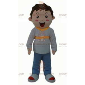 Little boy BIGGYMONKEY™ mascot costume dressed in gray blue and