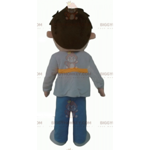 Little boy BIGGYMONKEY™ mascot costume dressed in gray blue and