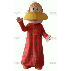 Orientalisk kvinna BIGGYMONKEY™ maskotdräkt med röd klänning