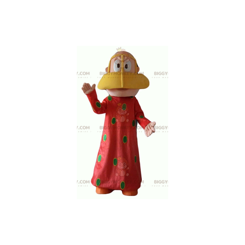 Oosterse vrouw BIGGYMONKEY™ mascottekostuum met rode jurk met Oosterse vrouw BIGGYMONKEY™ mascottekostuum met rode jurk met