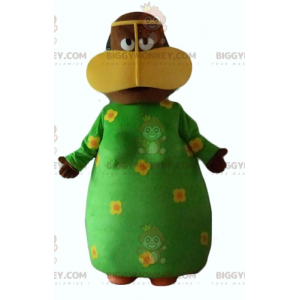 Afrikansk kvinna BIGGYMONKEY™ maskotdräkt med grön blommig
