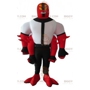 BIGGYMONKEY™ Mascot Costume Red White and Black 4 Arm Creature