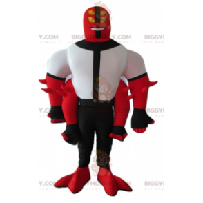 BIGGYMONKEY™ Mascot Costume Red White and Black 4 Arm Creature - Monster mascots - BIGGYMONKEY_04015 - BiggyMonkey.com