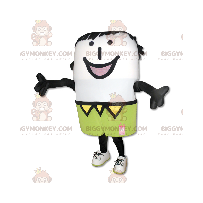 Kostým s úsměvem bílého sněhuláka BIGGYMONKEY™ maskota –