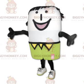 Fantasia de mascote de boneco de neve branco sorridente