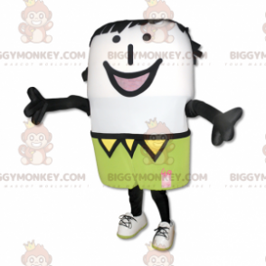 Kostým s úsměvem bílého sněhuláka BIGGYMONKEY™ maskota –