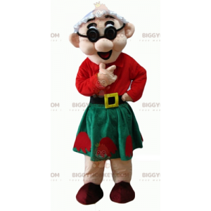 BIGGYMONKEY™ Old Lady Mascot Costume in Red and Green Outfit -