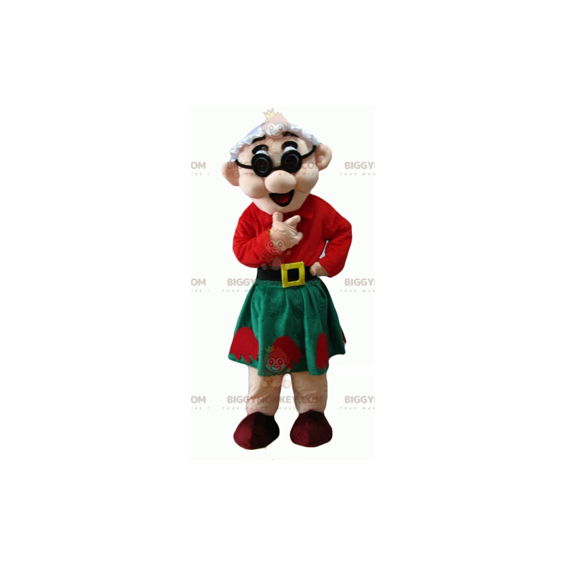 Costume de mascotte BIGGYMONKEY™ de vieille dame en tenue rouge Costume de mascotte BIGGYMONKEY™ de vieille dame en tenue rouge