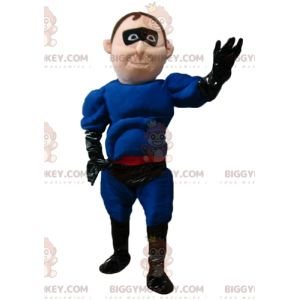 Kostým maskota BIGGYMONKEY™ superhrdiny v modročerném outfitu s
