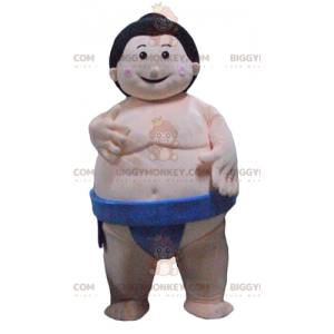 Japansk fet wrestler sumo BIGGYMONKEY™ maskotkostyme med blå truser - Menneskelige maskoter - BiggyMonkey.com