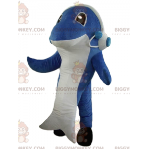 Costume da mascotte BIGGYMONKEY™ delfino squalo blu e bianco -