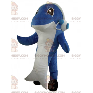 Disfraz de mascota delfín tiburón azul y blanco BIGGYMONKEY™ -