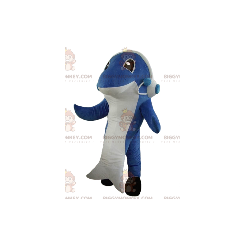  Costume da mascotte BIGGYMONKEY™ delfino squalo blu e bianco - Mascotte di pesce - BIGGYMONKEY_04037 - BiggyMonkey.com