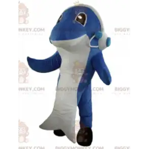 Traje de mascote de golfinho de tubarão azul e branco