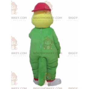 Grøn og gul krokodille BIGGYMONKEY™ maskotkostume med rød kasket - Krokodille maskot - BIGGYMONKEY_04041 - BiggyMonkey.com